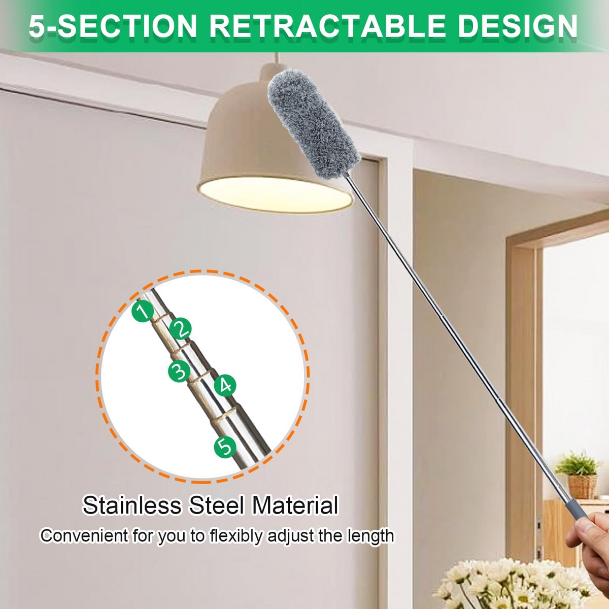 Microfiber Duster with Extendable Handle – Washable Feather Duster for Home, Office & Car Cleaning
