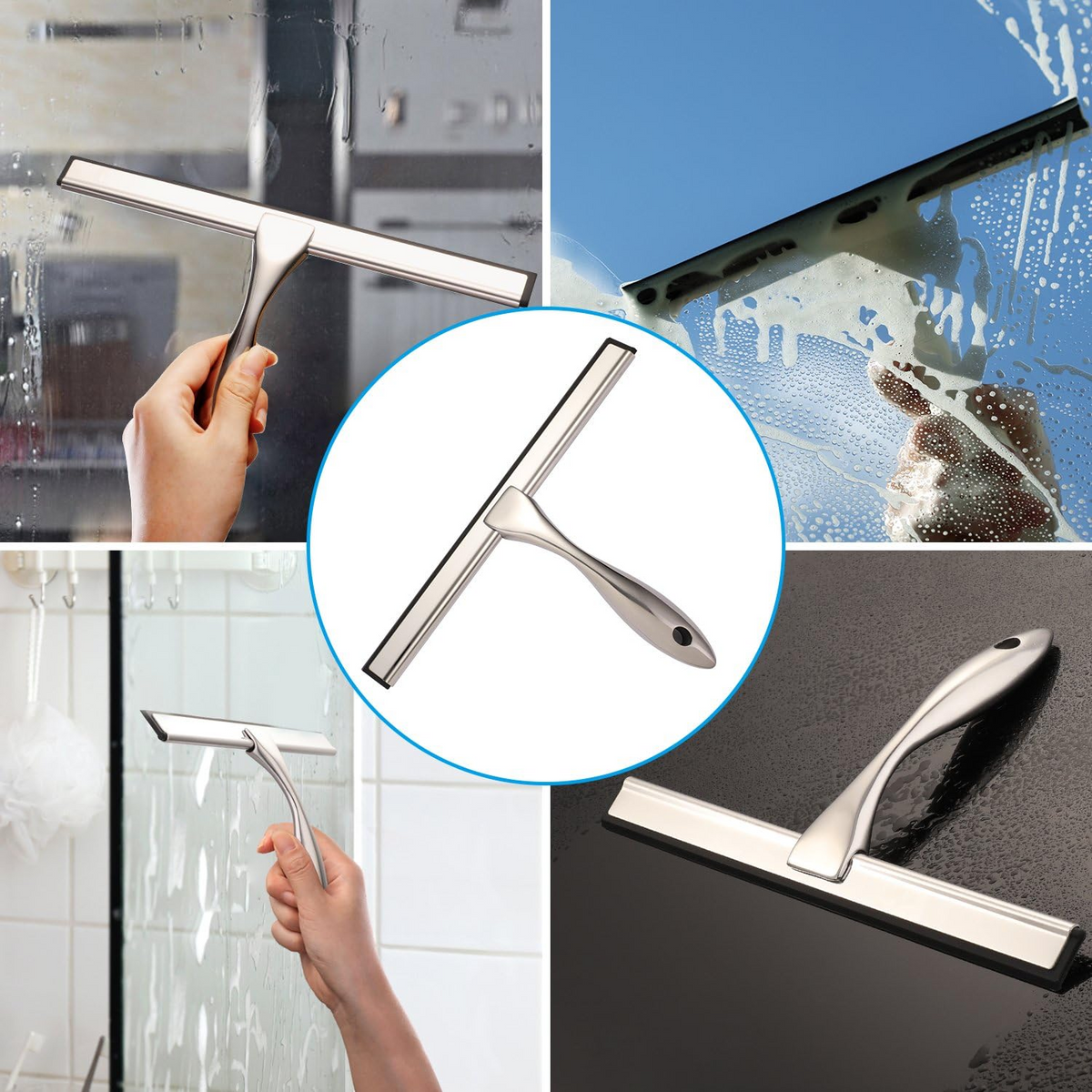 All-Purpose Shower Squeegee – Stainless Steel Glass Cleaner for Shower Doors, Windows & Smooth Surfaces